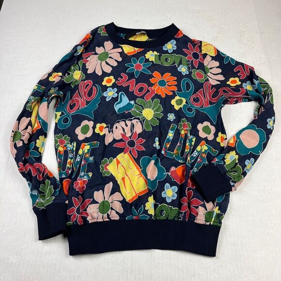 Love Moschino Silk Blend Blouse Floral Retro 70s Print Top Long Sleeve Size 2 - Picture 1 of 11